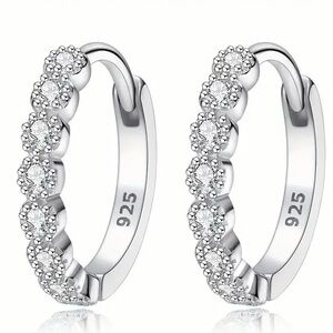 925 Sterling Silver Zircon Hoop Earrings